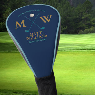 Golfspieler-Monogramm auf edlem blauem Maßanfertig Golf Headcover