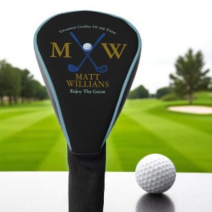 Golfspieler-Monogramm auf edlem schwarzen Maßanfer Golf Headcover