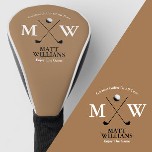 Golfspieler-Monogramm auf hellbraunem maßgeschneid Golf Headcover