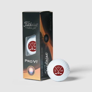 Golfspieler rotes Monogramm drei Buchstaben Spitzn Golfball
