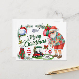 Golfspieler Santa beim Golfputten auf Grün Feiertagspostkarte
