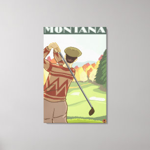 Golfspieler SceneMontanaVintage Reise-Plakat Leinwanddruck