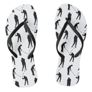 Golfspieler-Silhouetten Schwarz-Weiß-Muster Badesandalen