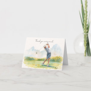 Golfspieler spielt auf dem Golfplatz  Dankeskarte