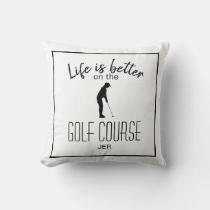 Golfspieler-Sport-Zitat Monogramm weiß & schwarz Kissen