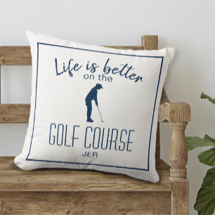 Golfspieler-Sportzitat Monogramm Weiß & Blau Kissen