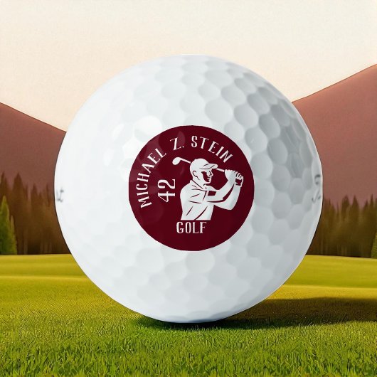 Golfspieler-Symbol, Name und Alter tiefrot Golfball