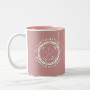 Golfspieler und Club Name Datum Staubige Rose Pink Zweifarbige Tasse