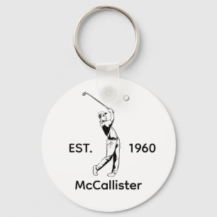 Golfspieler und Personalisierter Name und Jahr Schlüsselanhänger