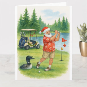 Golfspieler Weihnachtsmann Golfen am Lake Holiday  Karte