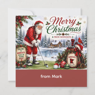 Golfspieler Weihnachtsmann spielt Golf in Minnesot Feiertagskarte