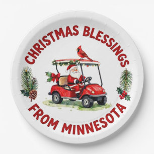 Golfspieler Weihnachtsmann spielt Golf in Minnesot Pappteller