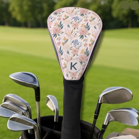 Golfspielerin Pink Blumenmuster Monogramm  Golf Headcover