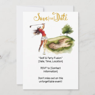 Golfspielerin schlägt den Ball auf dem Grün ein Einladung