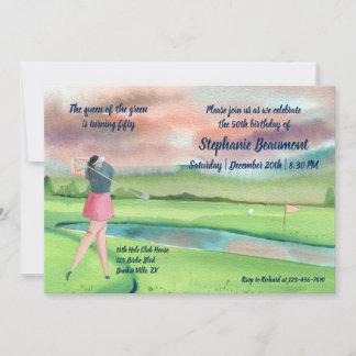Golfspielerin schwingt Fünfziger 50. Geburtstag Einladung