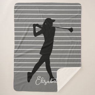 Golfspielerinnen-Silhouette Monogramm Name Schwarz Sherpadecke