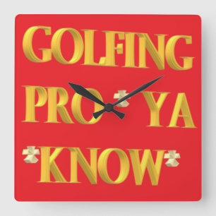Golfsport Design Rot und Gold Großtext Quadratische Wanduhr