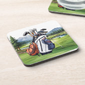 Golftasche auf dem Golfplatz Aquarell Getränkeuntersetzer (Linke Seite)