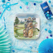 Golftasche auf Golfplatz Pappteller (Party)