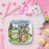 Golftasche auf Golfplatz Pappteller (Party)