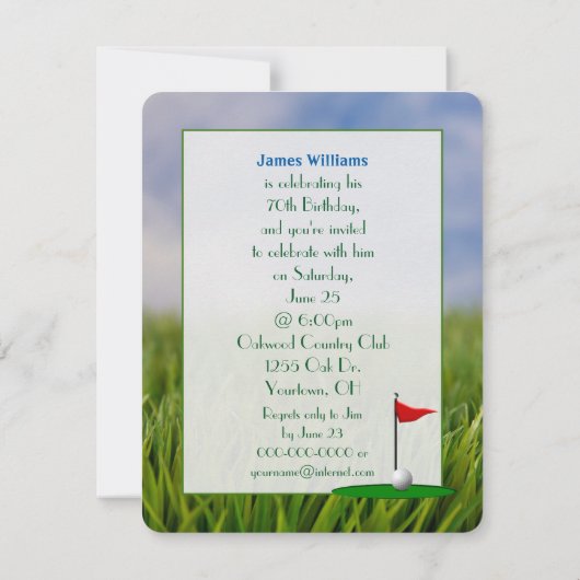 Golfthema 70. Geburtstag Einladung (Rückseite)