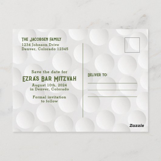 Golfthema Golf Bar Mitzvah Save the Date Postkarte (Rückseite)