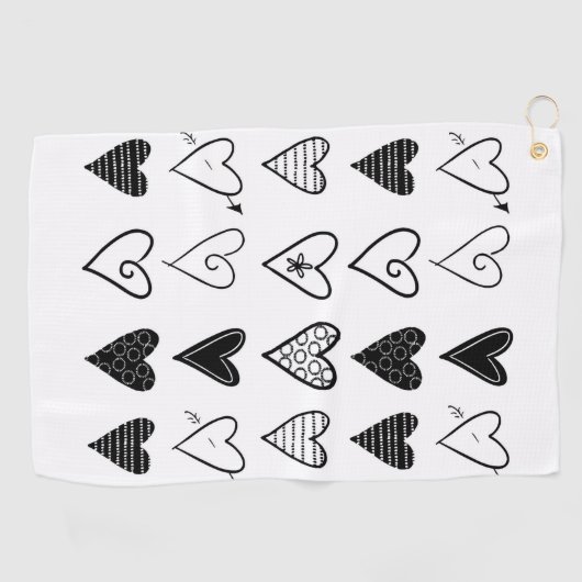 Golftücher mit weißem und schwarzem Herz Golfhandtuch (Horizontal)