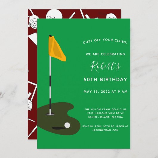Golfturnier 50. Geburtstagsparty Einladung (Vorne/Hinten)