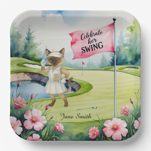 Golfturnier der Frau für die siamesische Katze Gol Pappteller (Vorderseite)