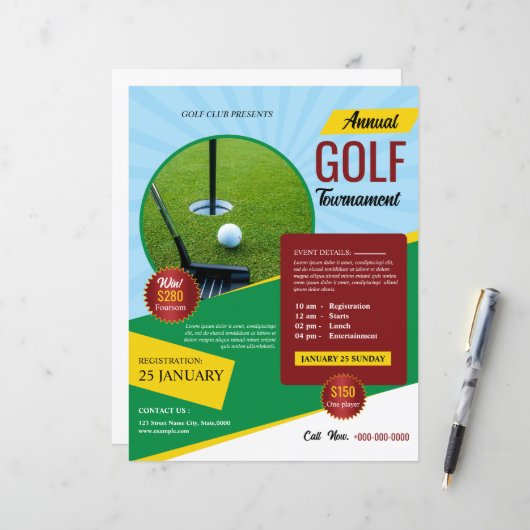Golfturnier Flyer Vorlage (Vorderseite/Rückseite Beispiel)