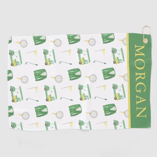 Golfturnier in Aquarellgrün und Gelb Golfhandtuch (Horizontal)