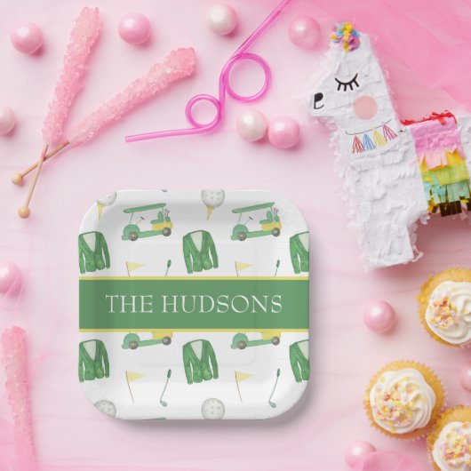 Golfturnier in Aquarellgrün und Gelb Pappteller (Party)