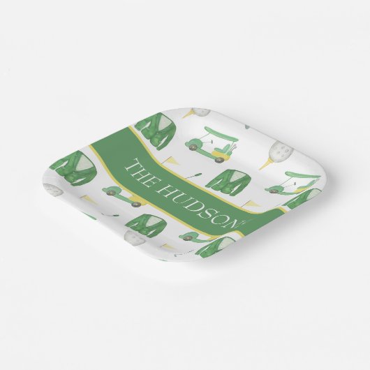 Golfturnier in Aquarellgrün und Gelb Pappteller (Gewinkelt)