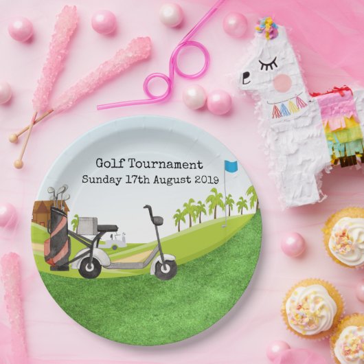 Golfturnier mit Blick auf den Golfplatz Pappteller (Party)