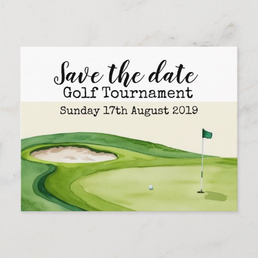 Golfturnier Save the Date Ankündigungspostkarte (Vorderseite)