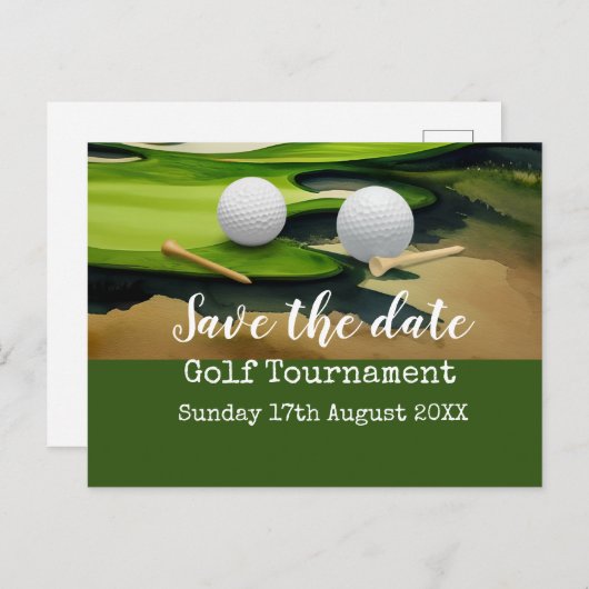 Golfturnier Save the Date auf Grün Ankündigungspostkarte (Vorne/Hinten)