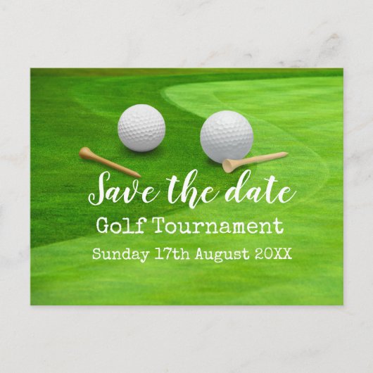 Golfturnier Save the Date auf Grün Ankündigungspostkarte (Vorderseite)