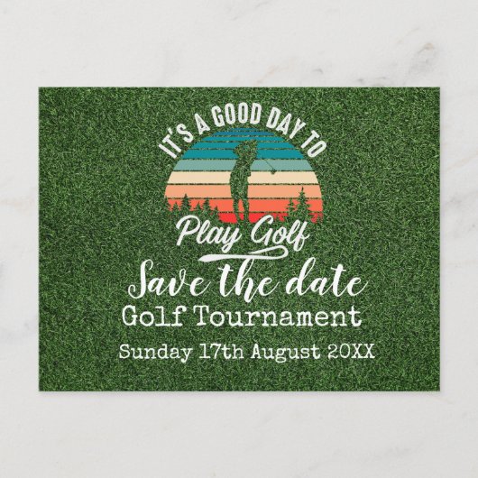 Golfturnier Save the Date auf Grün Ankündigungspostkarte (Vorderseite)