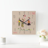 Golfuhr - Flamingo-Teezeit Quadratische Wanduhr (Zuhause)