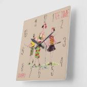 Golfuhr - Flamingo-Teezeit Quadratische Wanduhr (Winkel)