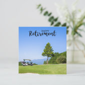 Golfurlaub mit Golfwagen auf grünem Gras Karte (Stehend Vorderseite)