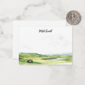 Golfwagen auf dem Platz mit dem Namen für Golfer Mitteilungskarte (Vorderseite/Rückseite Beispiel)