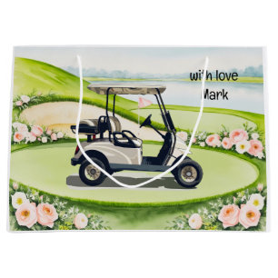Golfwagen auf Putting Green mit Blume für Golfer Große Geschenktüte