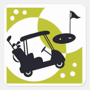 Golfwagen, Clubs & Grüntöne Quadratischer Aufkleber