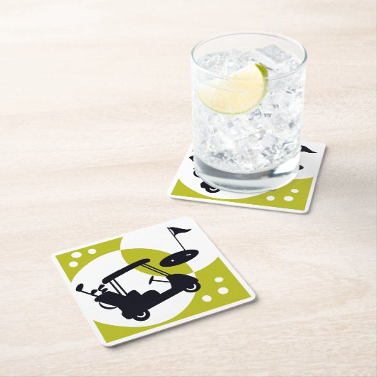 Golfwagen, Clubs & Grüntöne Rechteckiger Pappuntersetzer (Vor Ort)