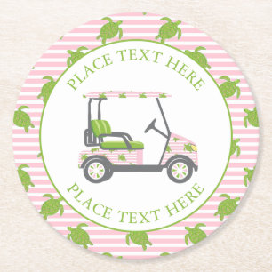 Golfwagen für Preppy-Schildkröten Runder Pappuntersetzer