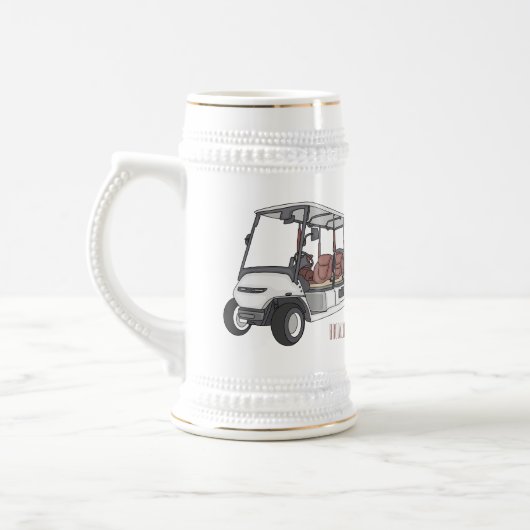 Golfwagen/Golf Buggy Cartoon Abbildung Bierglas (Links)