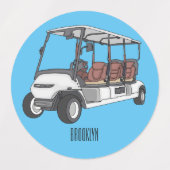 Golfwagen/Golf Buggy Cartoon Abbildung Etiketten (Design 2)