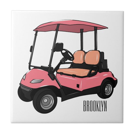 Golfwagen/Golf Buggy Cartoon Abbildung Fliese (Vorderseite)