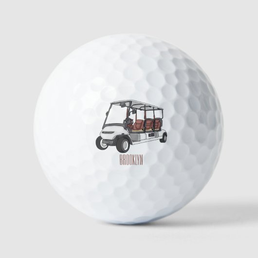 Golfwagen/Golf Buggy Cartoon Abbildung Golfball (Vorderseite)